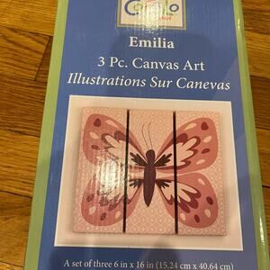 CoCaLo Baby Emilia 3 Piece Canvas Art Butterfly Pink 6”x16” each piece
